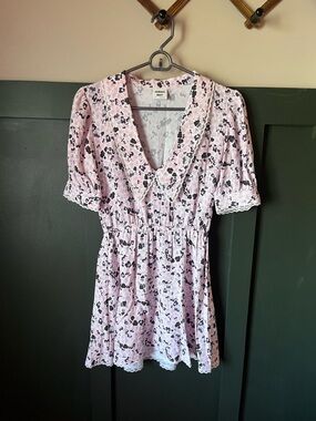 Sunday Best Pink and Black Floral V-Neck Mini Dress